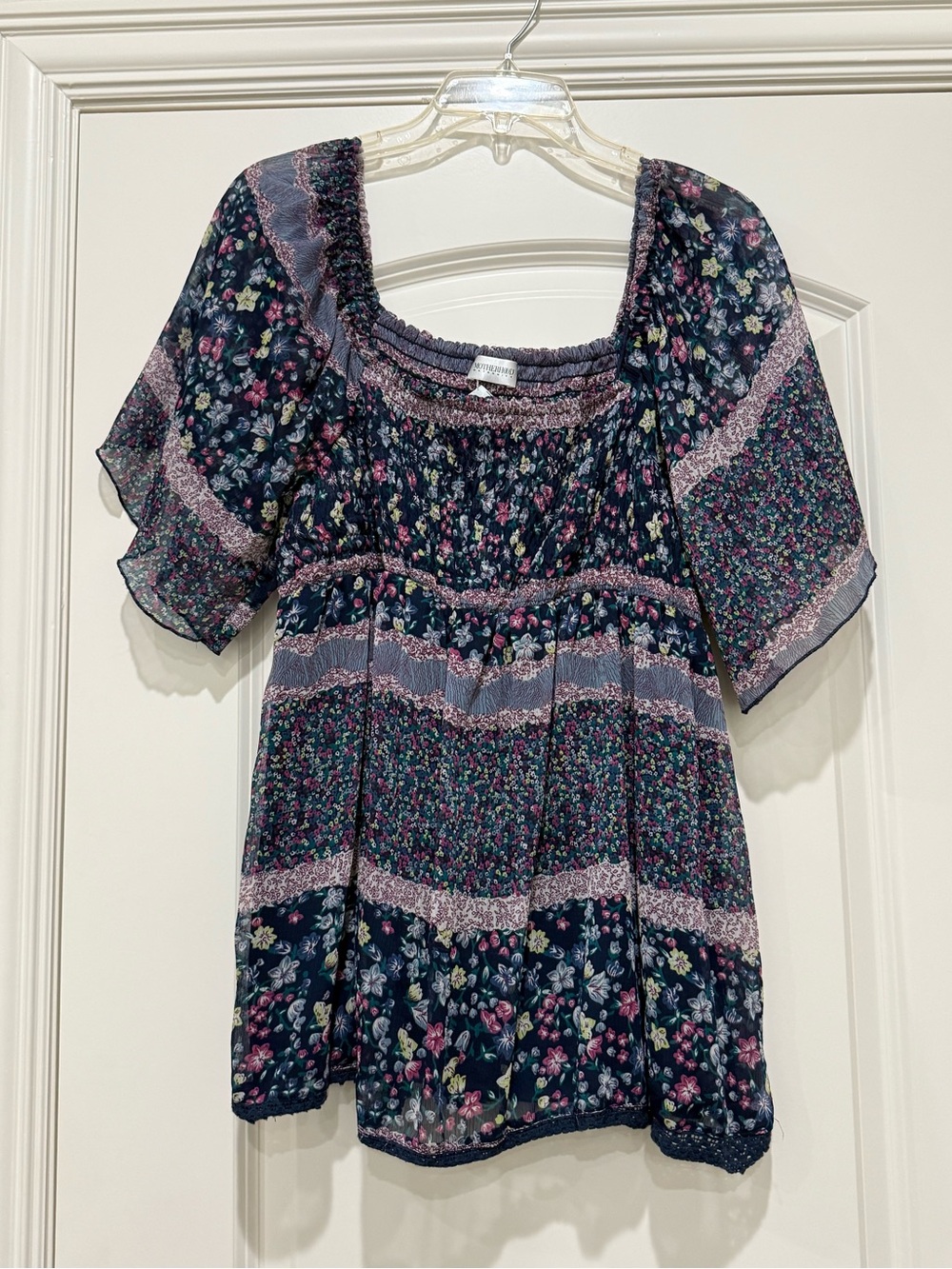 Maternity Motherhood Floral Boho Navy Flowy Sleeve Blouse X-Large